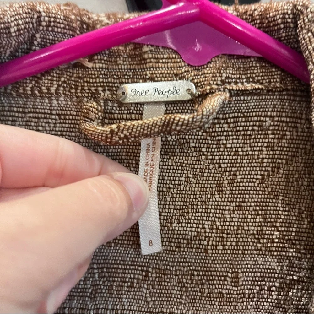 Free People Moto Jacket Brown Drape Front Open Front Open Distressed Size 8 - Picture 3 of 7